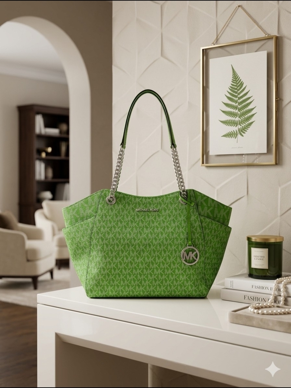 Michael Kors Jet Set Travel Large Chain Shoulder Tote Jungle Green (NWT)